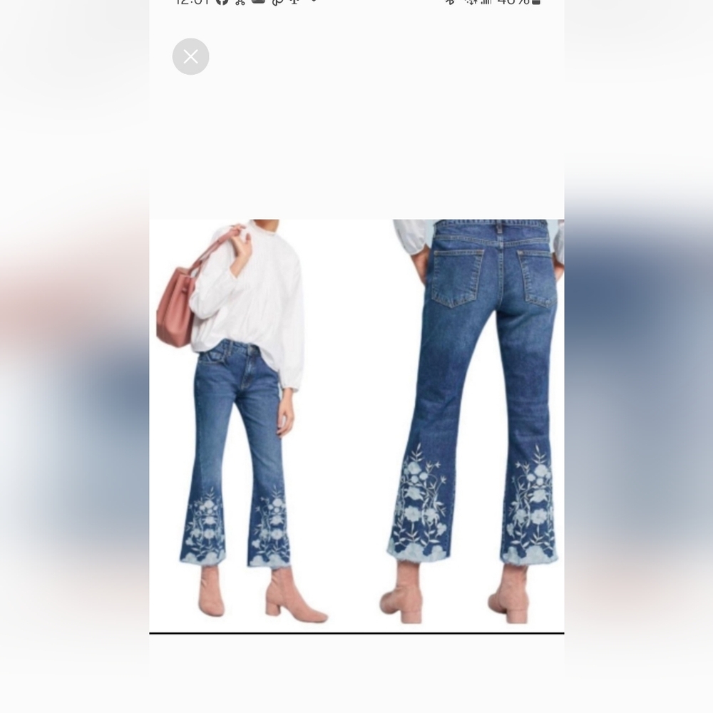 PILCRO Blue Flare Wide Leg Jeans with Embroidery and Distressing